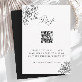 Klassischer Bloom Garden Black & White Wedding QR  RSVP Karte