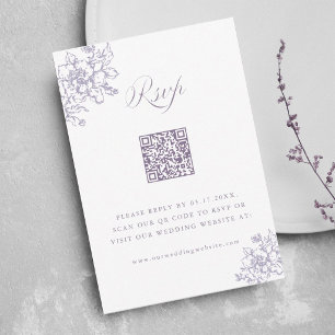 Klassischer Bloom Garden Lavendel Hochzeits QR-Cod RSVP Karte