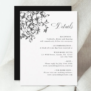 Klassischer Blumen Garten Schwarz & Weiß Hochzeit  Begleitkarte