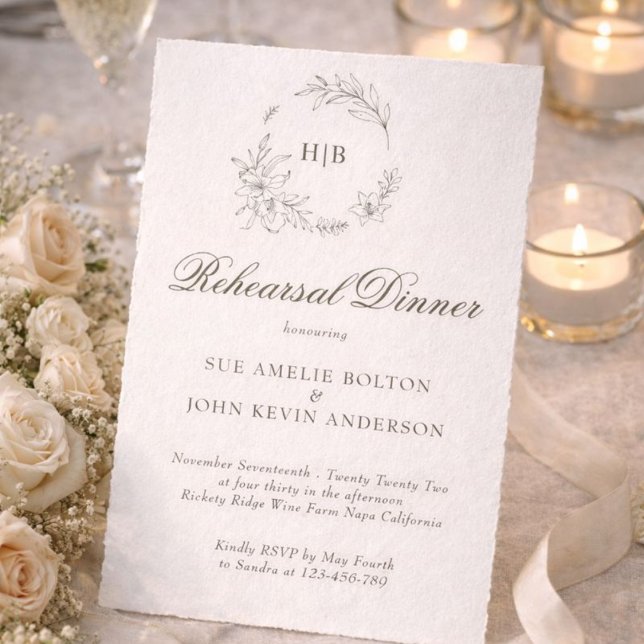 Klassischer Blumenkranz-Monogramm-Hochzeit Einladung (Von Creator hochgeladen)