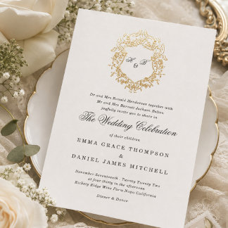 Klassischer Blumenkranz-Monogramm-Hochzeit Folieneinladung