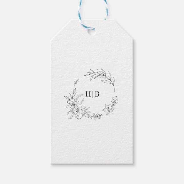 Klassischer Blumenkranz-Monogramm-Hochzeit Geschenkanhänger (Vorderseite)