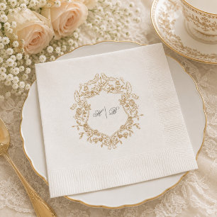 Klassischer Blumenkranz-Monogramm-Hochzeit Serviette