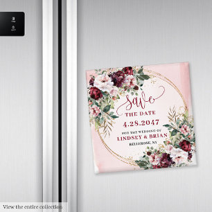 Klassischer Boho-Maroon-Blush-Gold-Save-Date-Magne Magnet