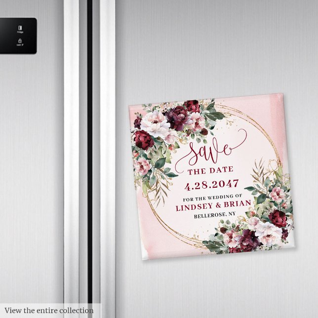 Klassischer Boho-Maroon-Blush-Gold-Save-Date-Magne Magnet (Classic Boho Maroon Blush Gold Save the Date Magnet

)