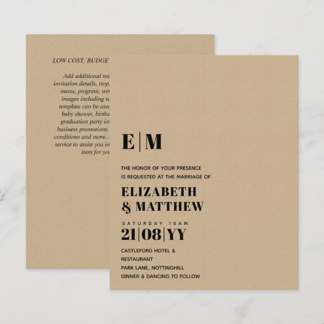 Klassischer BOLD Text nur Hochzeitsempfang Einfach (Vorne/Hinten)