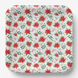 Klassischer botanischer Druck Roter Weihnachtsster Pappteller