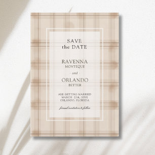 Klassischer Brauner Cappuccino-Karierter Vintage-H Save The Date