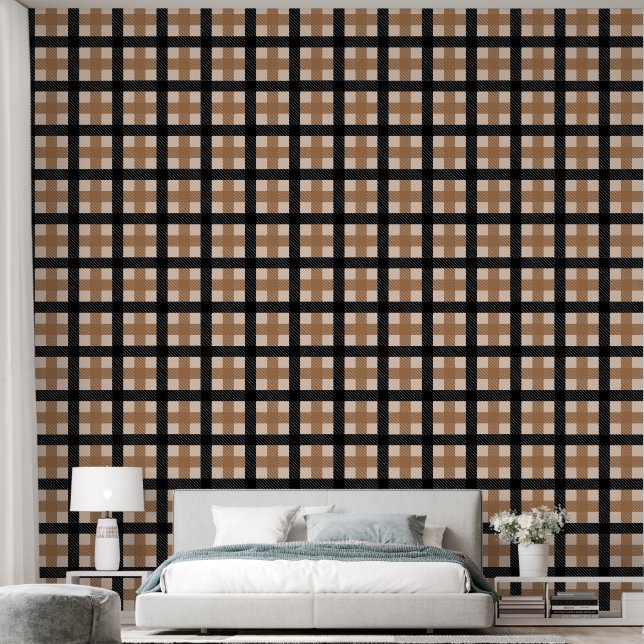 Klassischer brauner und schwarzer texturierter Kar Tapete (Schlafzimmer)