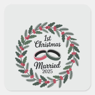 Klassischer Brautringkranz 1. Weihnachten Quadratischer Aufkleber