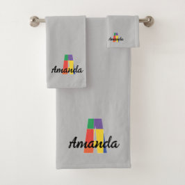 Klassischer Buchstabe A mit Monogramm grau Badhandtuch Set