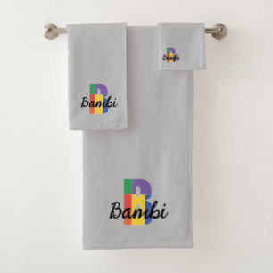 Klassischer Buchstabe B farbig monogramm grau Badhandtuch Set