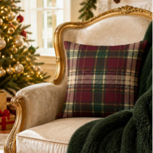 Klassischer Burgunder-Tartan-Karo Kissen