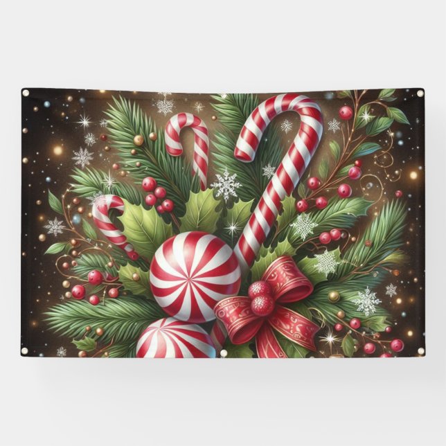 Klassischer Candy Cane/Pfefferminz Weihnachtsgrün Banner (Horizontal)
