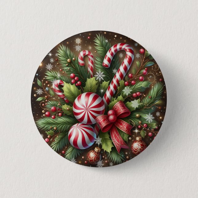 Klassischer Candy Cane/Pfefferminz Weihnachtsgrün Button (Vorderseite)