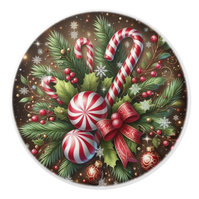 Klassischer Candy Cane/Pfefferminz Weihnachtsgrün Keramikknauf (Vorderseite)