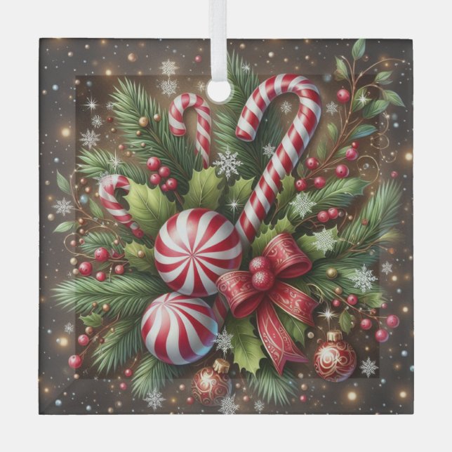 Klassischer Candy Cane/Pfefferminz Weihnachtsgrün Ornament Aus Glas (Vorderseite)