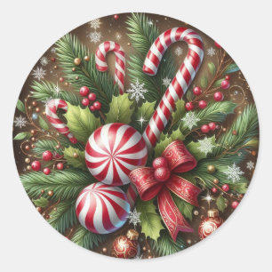 Klassischer Candy Cane/Pfefferminz Weihnachtsgrün Runder Aufkleber