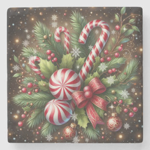 Klassischer Candy Cane/Pfefferminz Weihnachtsgrün Steinuntersetzer