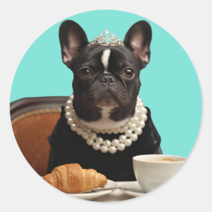 Klassischer Chic Breakfast Poster–inspirierte Pug- Runder Aufkleber