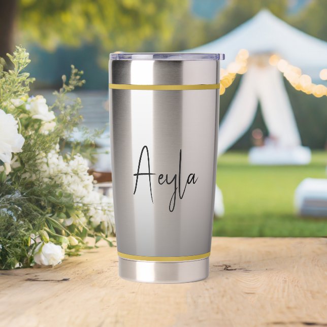 Klassischer Chic Elegante Modernes Schwarzes Perso Thermobecher (Hochzeit)