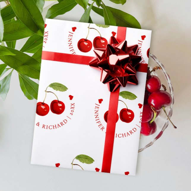 Klassischer Chic Hübsch Cherry Red White Bride Gro Geschenkpapier (Von Creator hochgeladen)