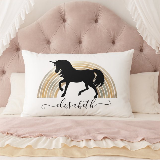 Klassischer Chic Luxus Black and Gold Rainbow Unic Lendenkissen (Von Creator hochgeladen)