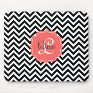 Klassischer Chic schwarz u. weiße Zickzack Mousepad