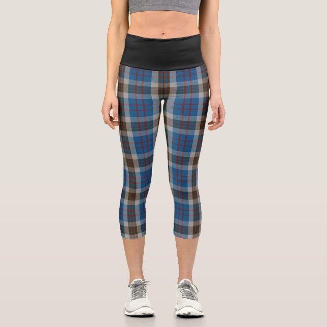 Klassischer Clan Thompson Blue Gray Tartan Kariert Capri Leggings (Vorderseite)