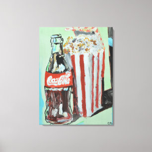 Klassischer Cola- und Popcorn-Kino-Snack-Stilllebe Leinwanddruck