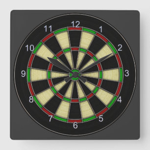 Klassischer Dartscheibe-Entwurf, Pfeile, Quadratische Wanduhr