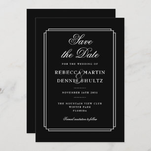 Klassischer Deko Schwarzweiß Save the Date Einladung