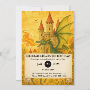 Klassischer Drache und Rittermärchen zum Geburtsta Einladung