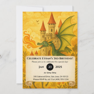 Klassischer Drache und Rittermärchen zum Geburtsta Einladung