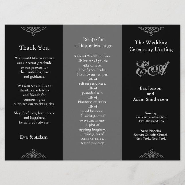 Klassischer dunkler Grau des Wedding Program Folde (Vorderseite)