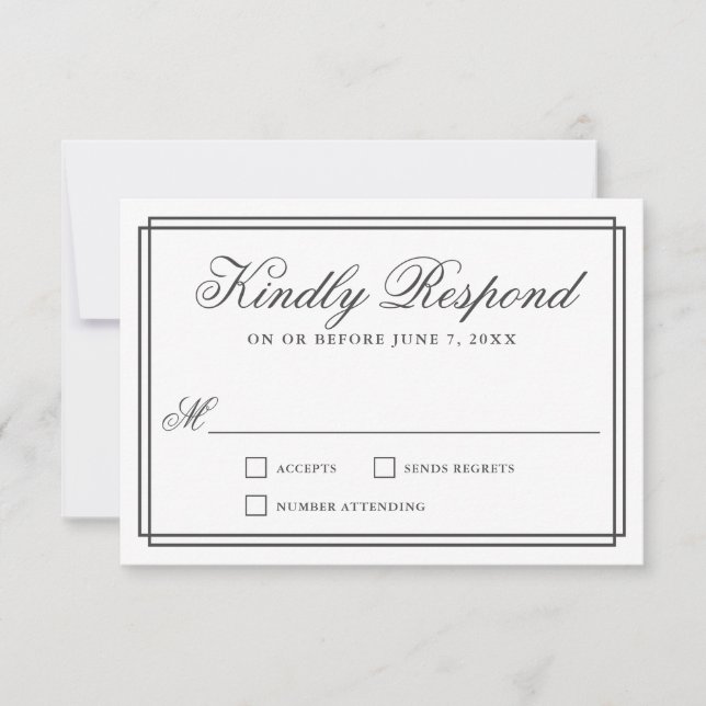 Klassischer, einfacher Elegant-Rahmen-Hochzeit-RSV RSVP Karte (Vorderseite)