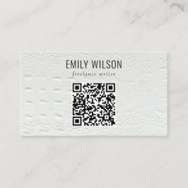 Klassischer einfacher Elfenbeinweißledertextur QR- Visitenkarte
