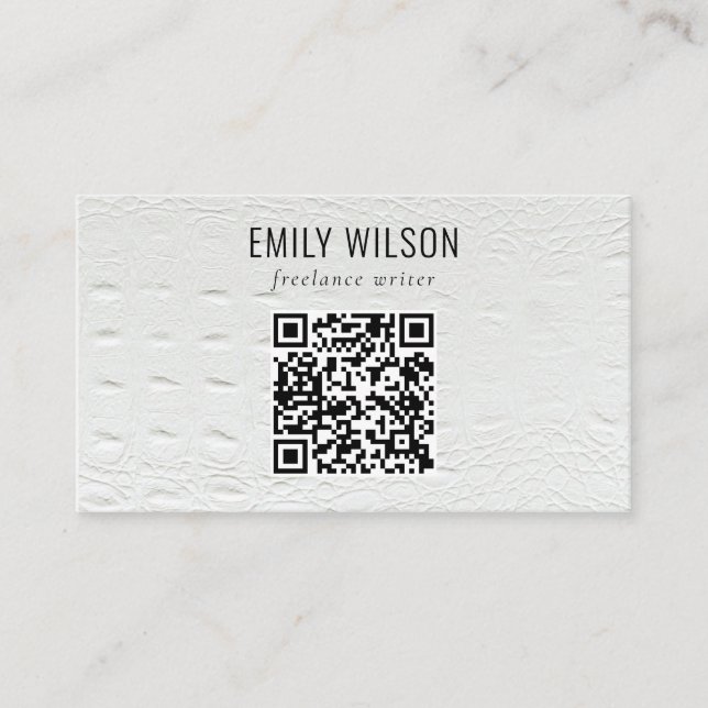 Klassischer einfacher Elfenbeinweißledertextur QR- Visitenkarte (Vorderseite)
