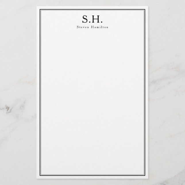 Klassischer einfacher Schwarzer Monogramm Name Min Briefpapier (Vorderseite)