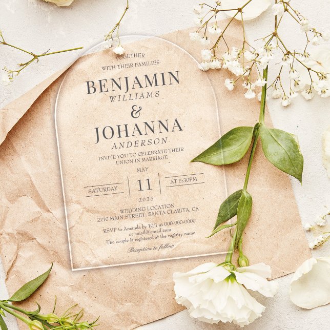 Klassischer Eleganter Clear Wedding Arch Acryleinladungen (Classic Elegant Clear Wedding Arch Acrylic Invitations)