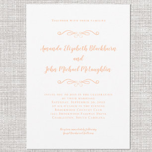 Klassischer Eleganter Peach & White Formal Wedding Einladung