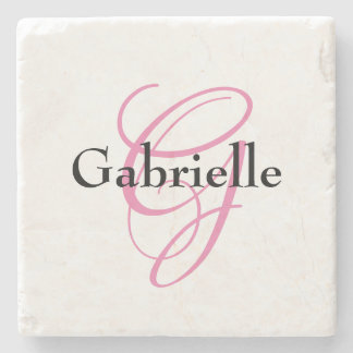 Klassischer eleganter Schwarz-Rosa-Monogramm-Name Steinuntersetzer