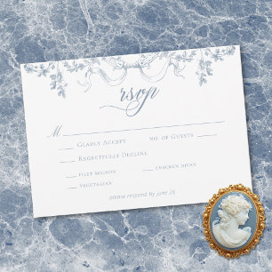 Klassischer Eleganter Staubblauer Floraler Hochzei RSVP Karte