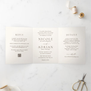 Klassischer Elfenbein-QR-Code Elegante Hochzeit Dreifach Gefaltete Einladung