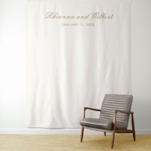 Klassischer Elfenbein- und Gold-Timeless-Hochzeits Wandteppich