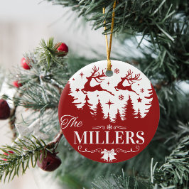 Klassischer Familienname in Rot und Weiß Keramik Ornament