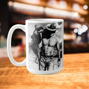 Klassischer Fine-Art-Kohlezeichnung-Cowboy-Kaffeeb Tasse