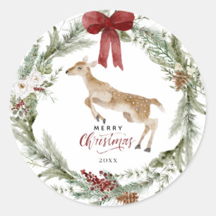 Klassischer Frohe Weihnachten Winter Kranz Runder Aufkleber