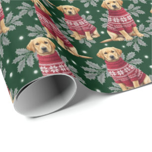 Klassischer gelber Labrador-Welpe in rotem Pullove Geschenkpapier