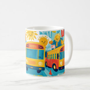 klassischer gelber Schulbus voller glücklicher Kin Kaffeetasse